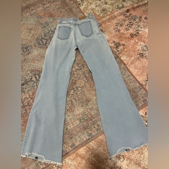 High waist wide leg flare denim jeans pants Raw Hem Valija light boho retro 90s - Picture 5 of 11